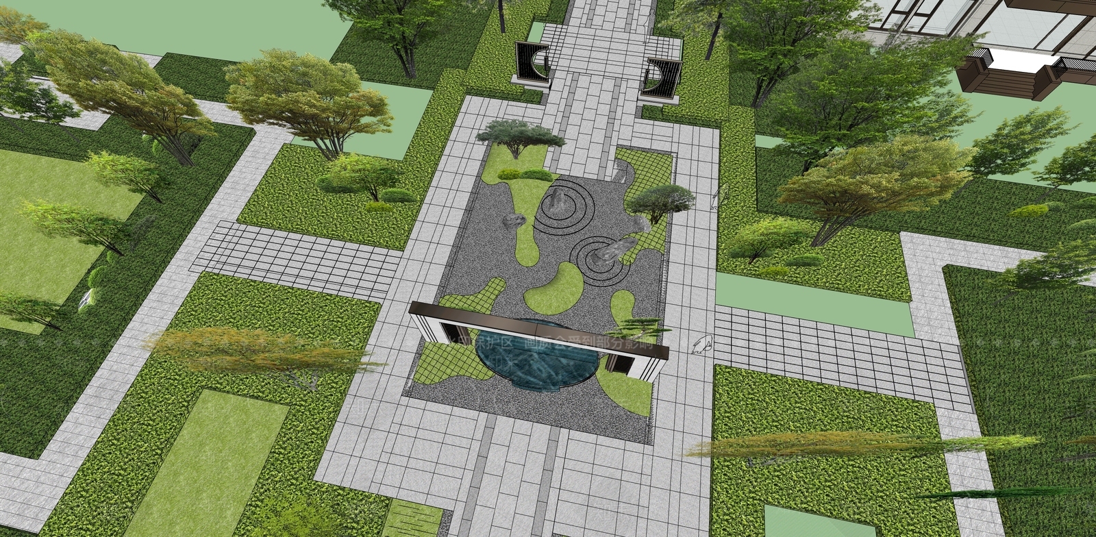 新中式现代办公景观SU模型下载【ID:1187662686】