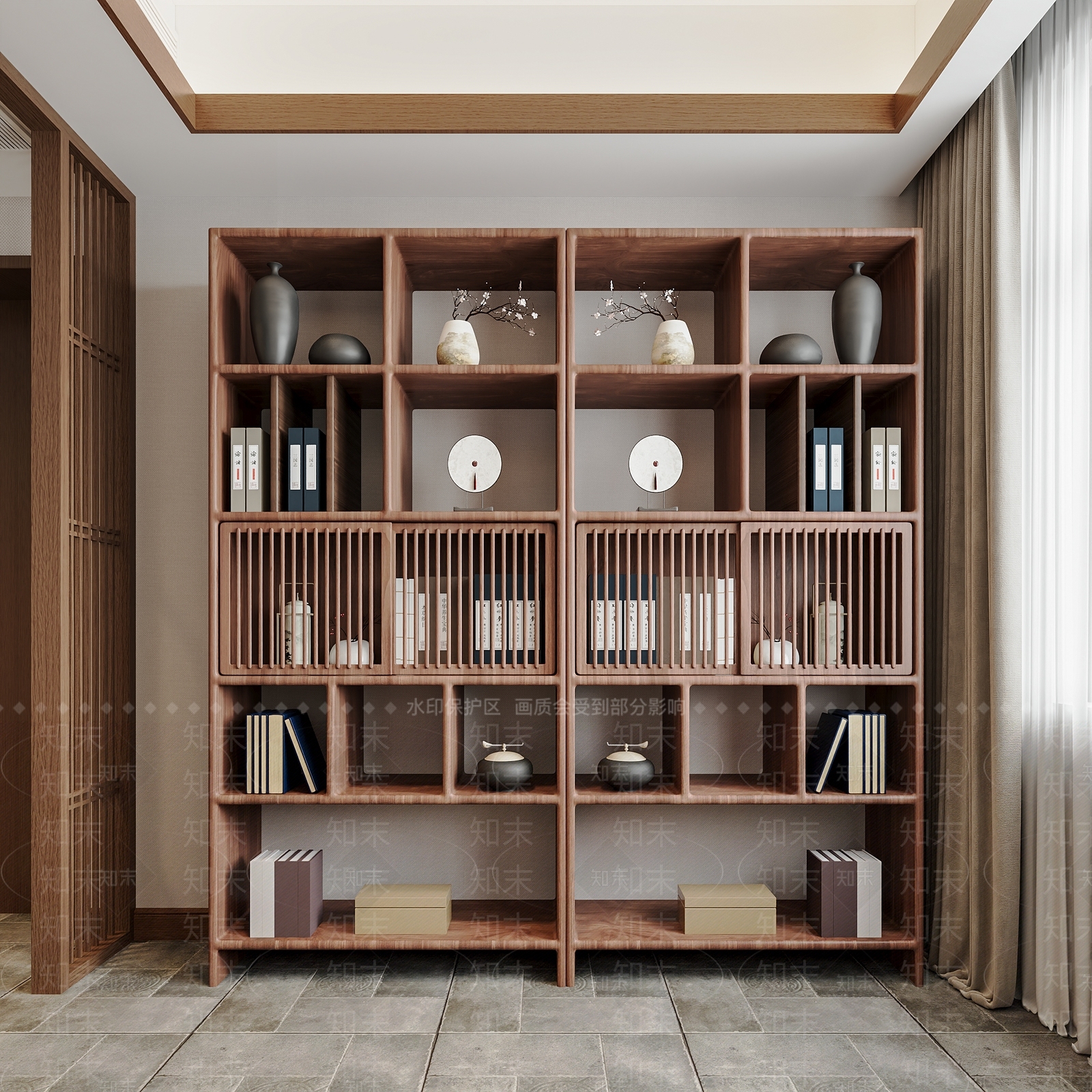 新中式中式博古架3D模型下载【ID:1187668976】