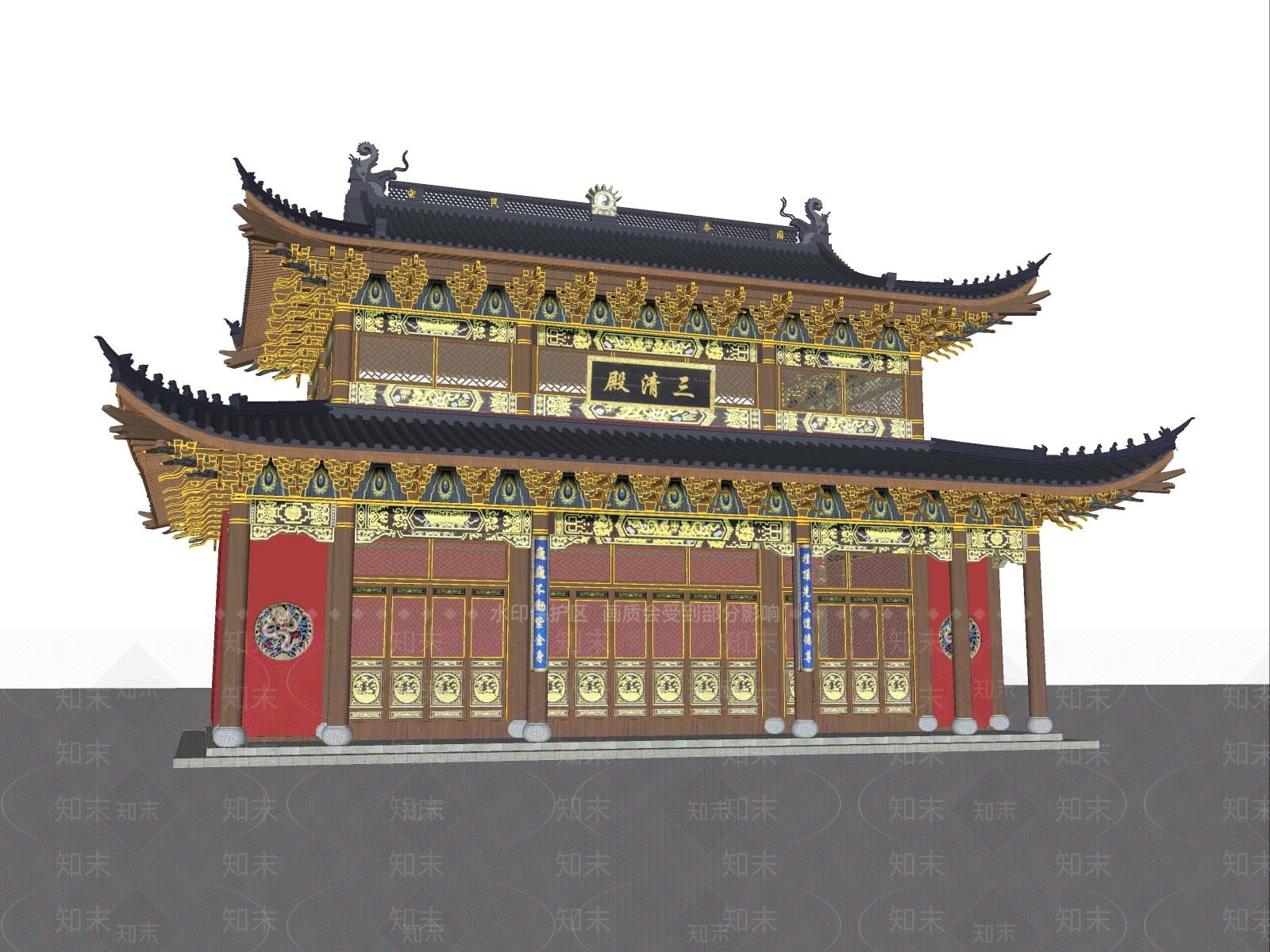 新中式中式古建筑SU模型下载【ID:1187674368】