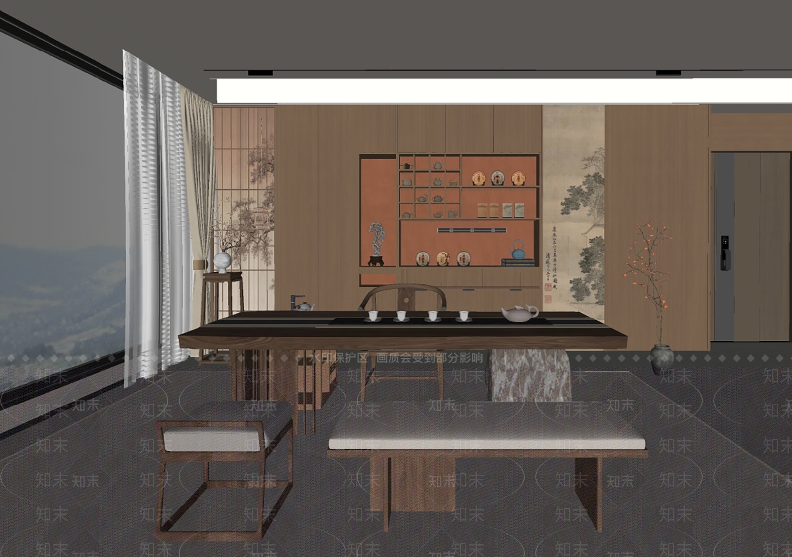 新中式茶室SU模型下载【ID:1187675312】
