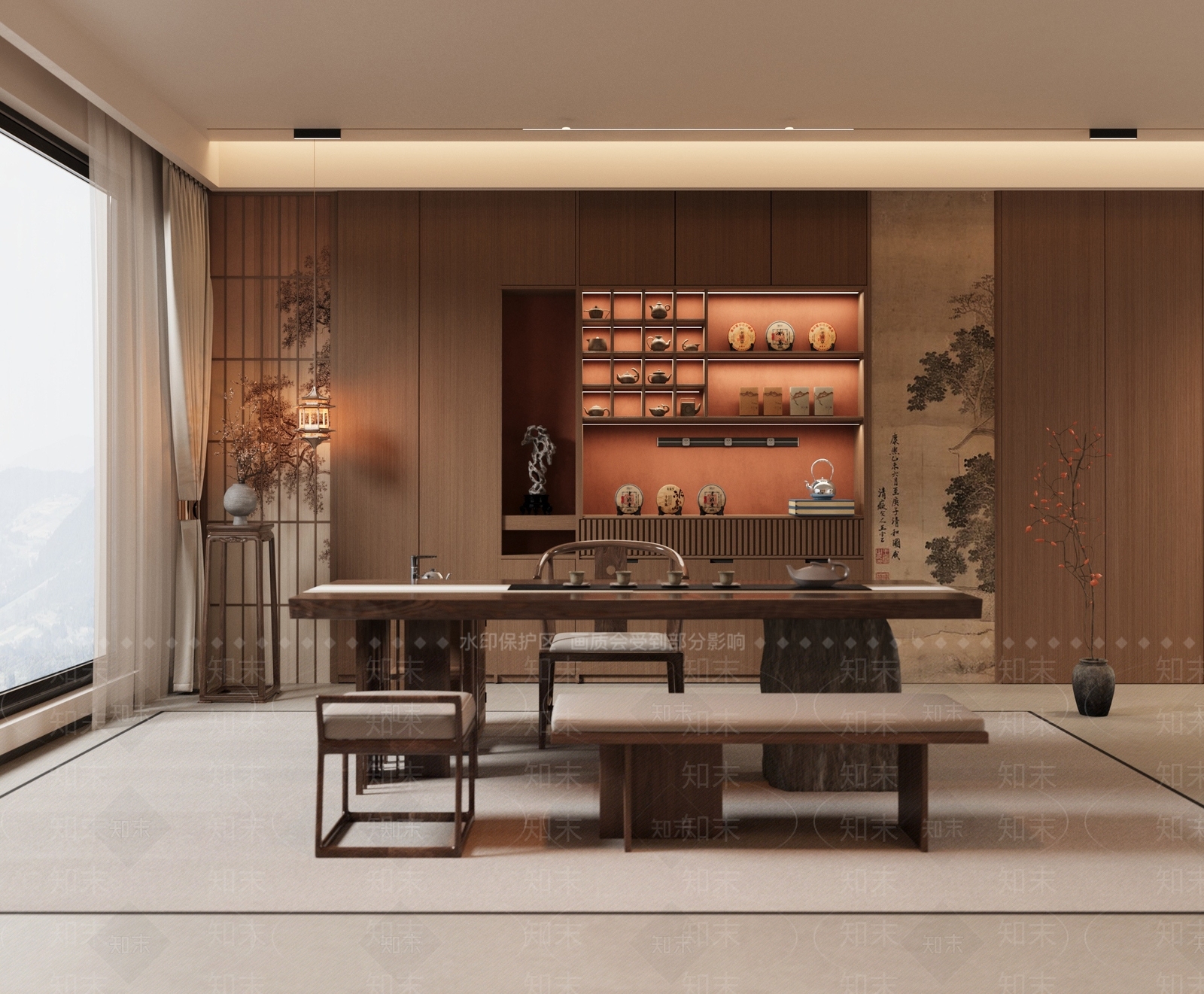 新中式禅意茶室3D模型下载【ID:1187675378】