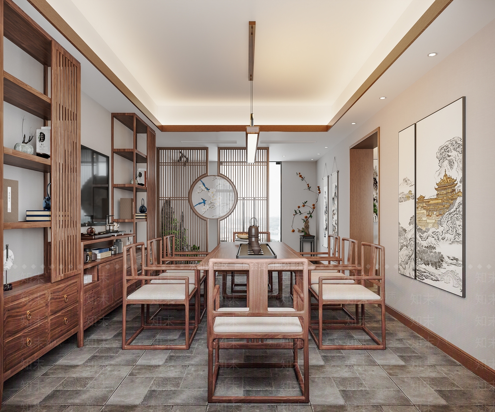 新中式中式茶室3D模型下载【ID:1187676411】