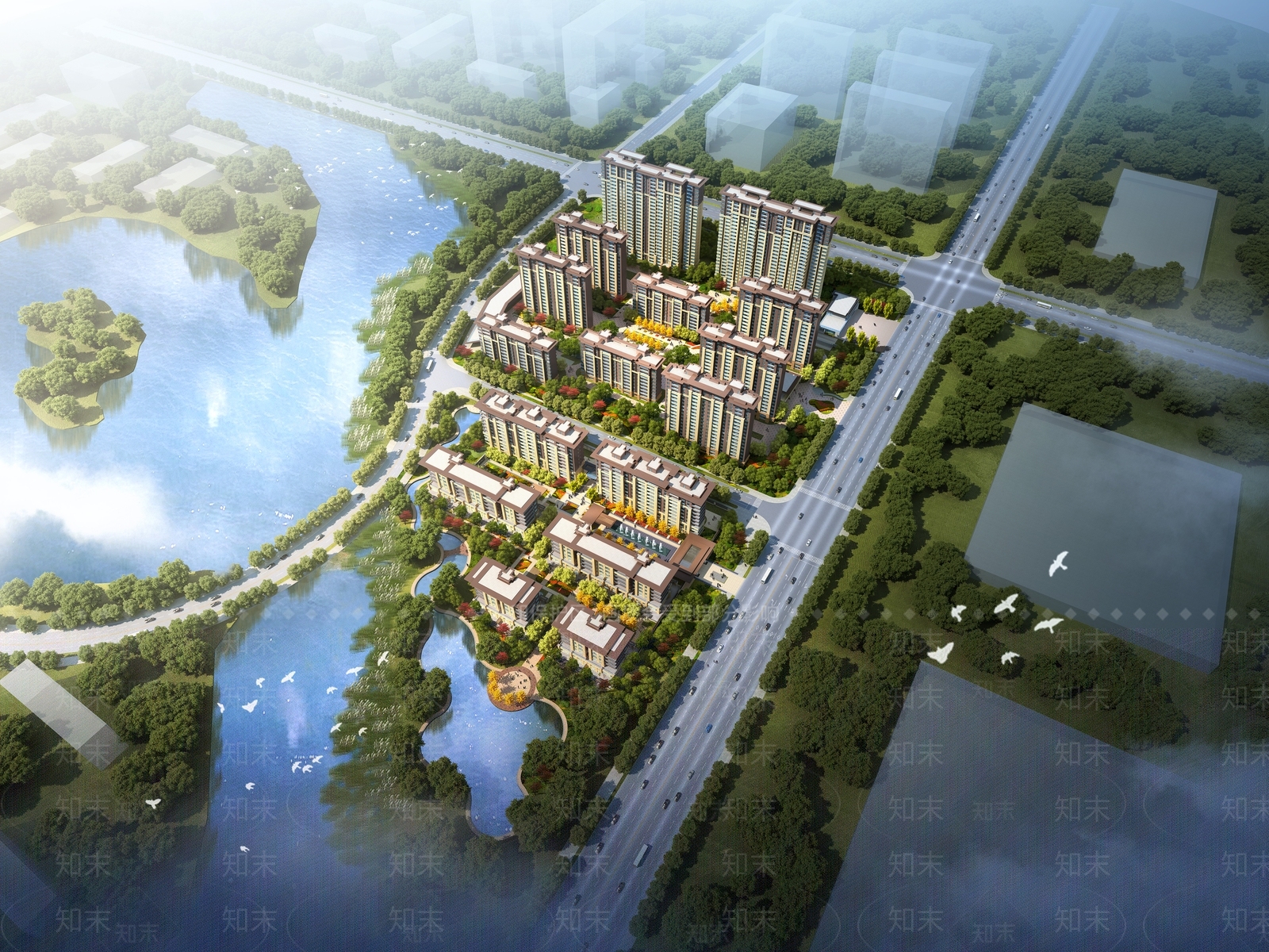 现代新中式小区建筑SU模型下载【ID:1187686435】