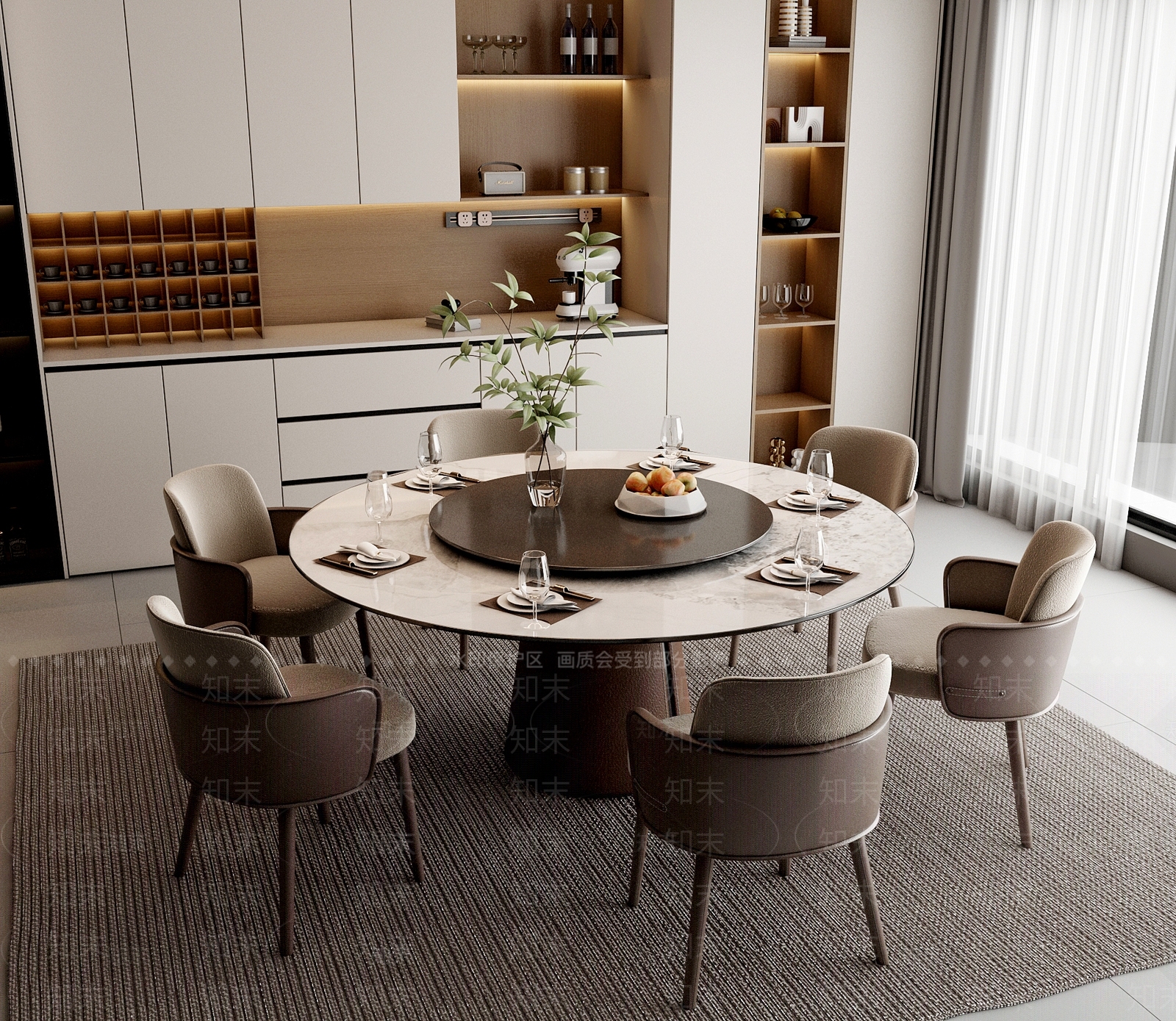 现代家居餐厅3D模型下载【ID:1187686244】