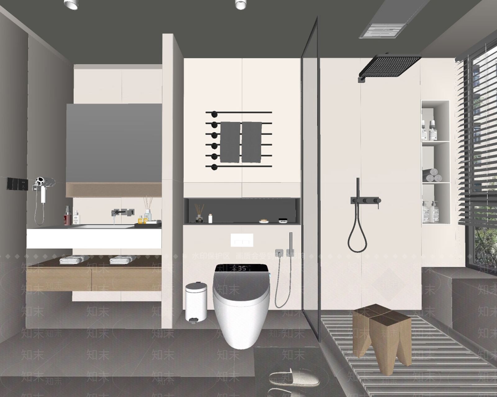 现代奶油卫生间SU模型下载【ID:1187685792】