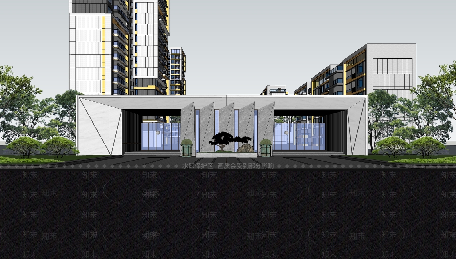 现代小区建筑SU模型下载【ID:1187686359】