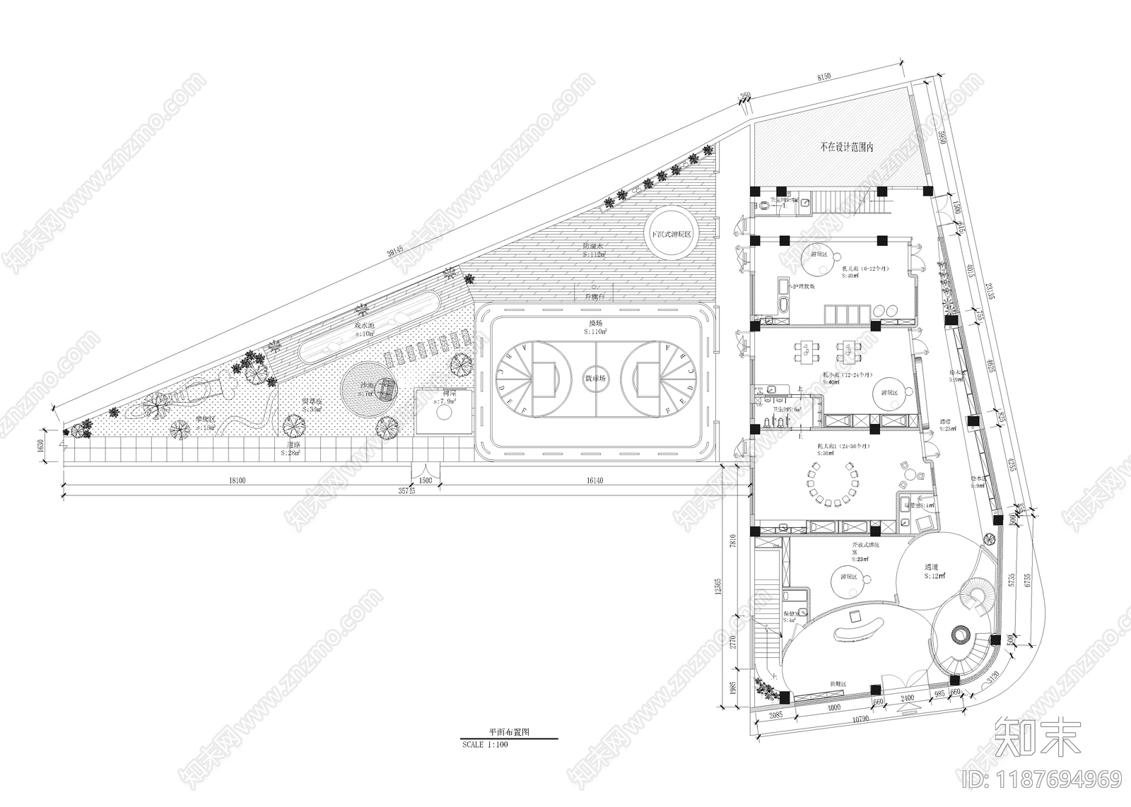 现代幼儿园施工图下载【ID:1187694969】