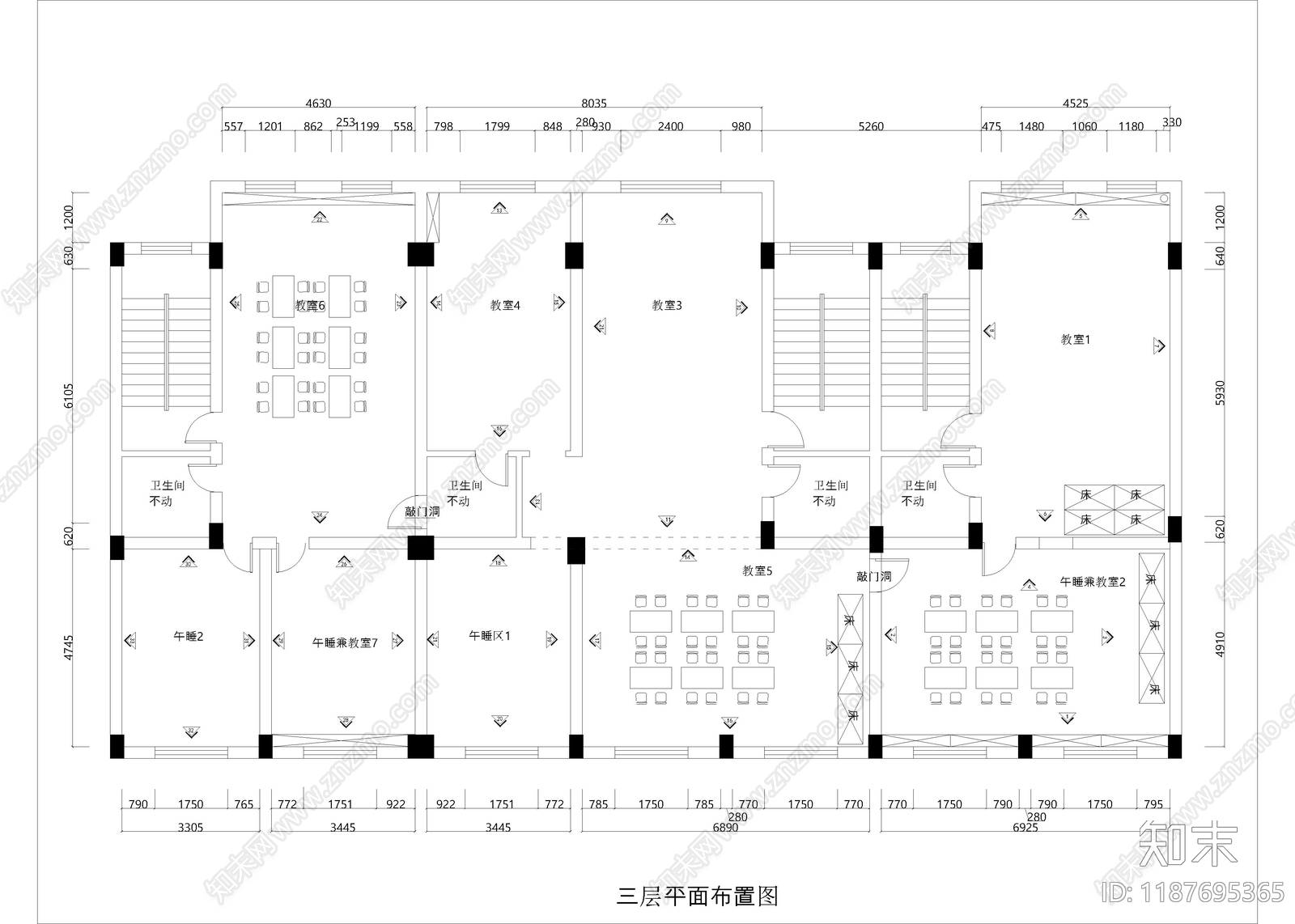 现代幼儿园cad施工图下载【ID:1187695365】