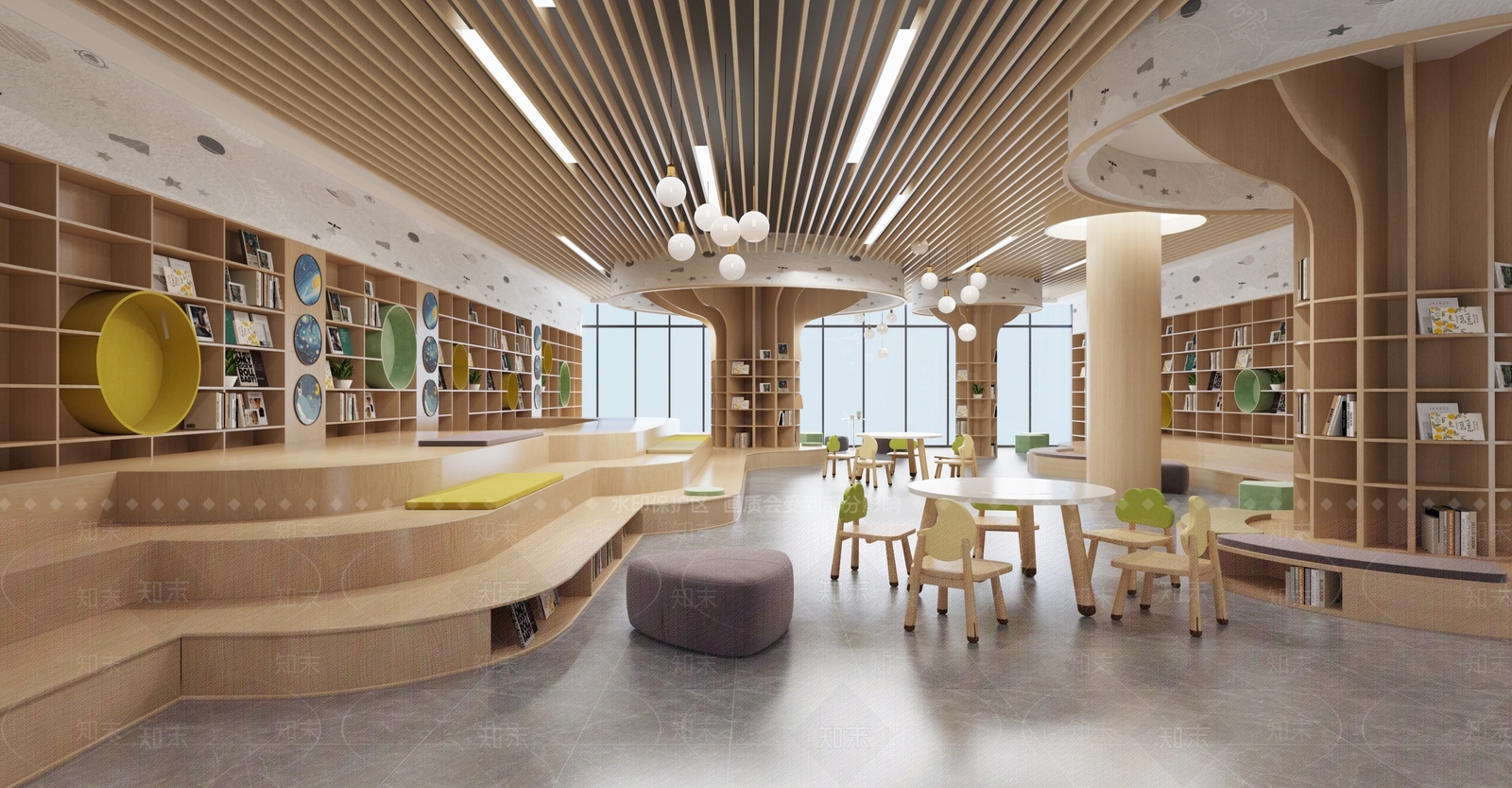 现代原木图书馆3D模型下载【ID:1187695730】