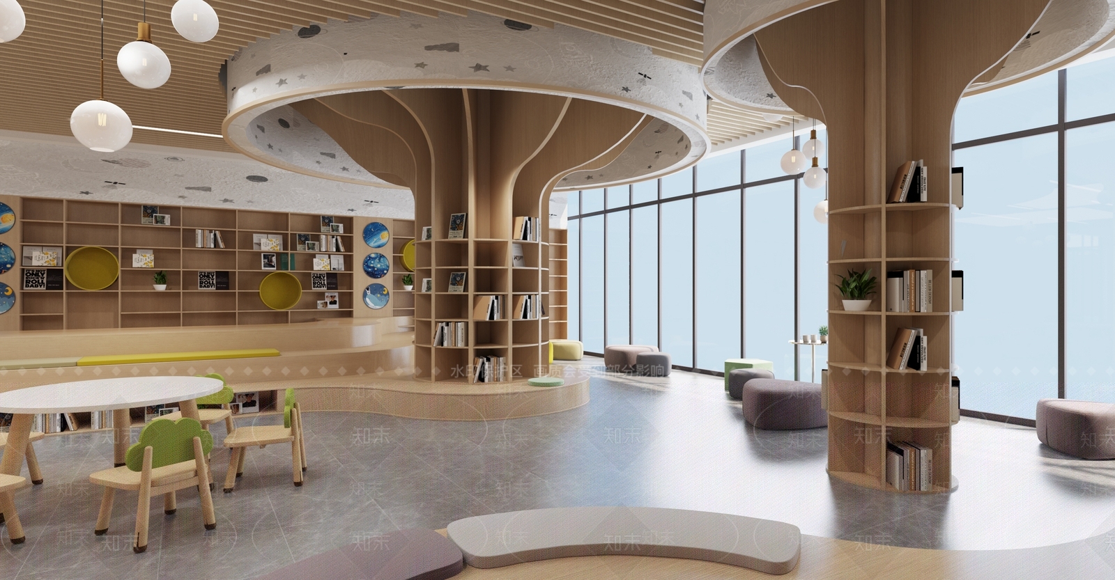 现代原木图书馆3D模型下载【ID:1187695730】