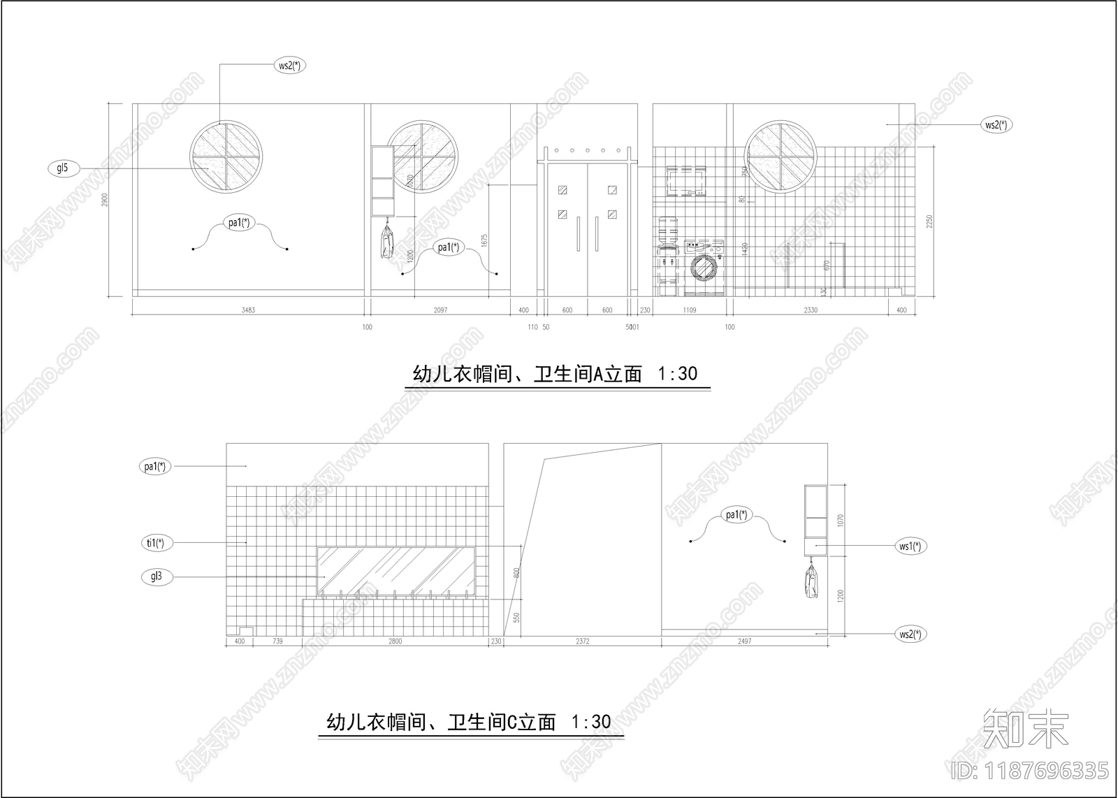 现代幼儿园cad施工图下载【ID:1187696335】