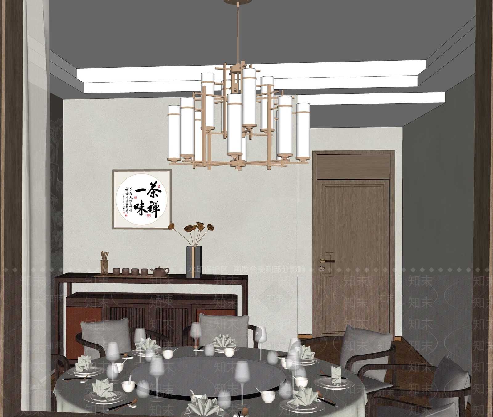 新中式现代包厢SU模型下载【ID:1188709504】