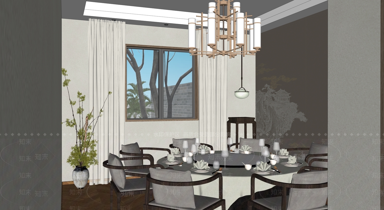 新中式现代包厢SU模型下载【ID:1188709504】