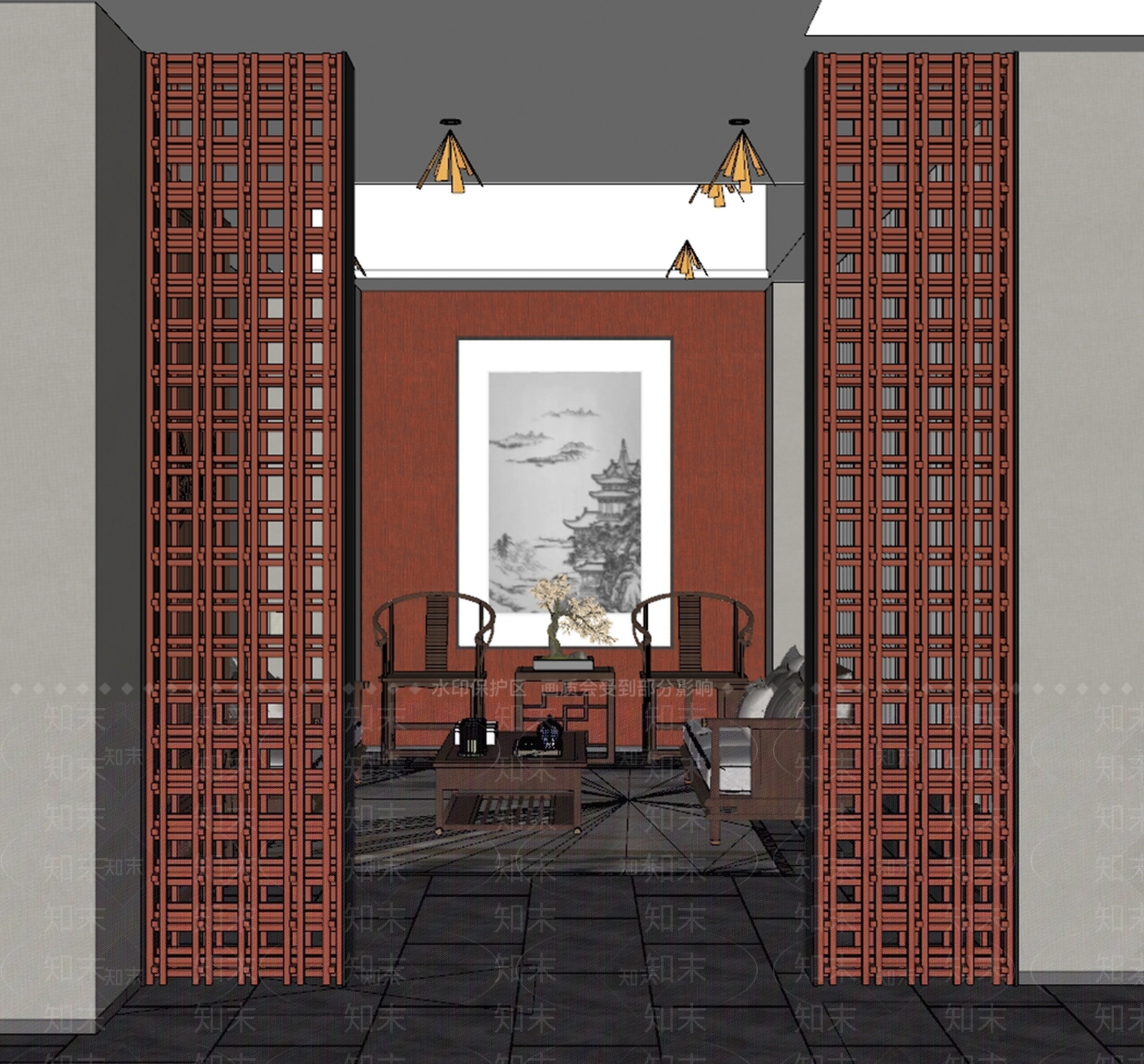 新中式包厢SU模型下载【ID:1187716707】