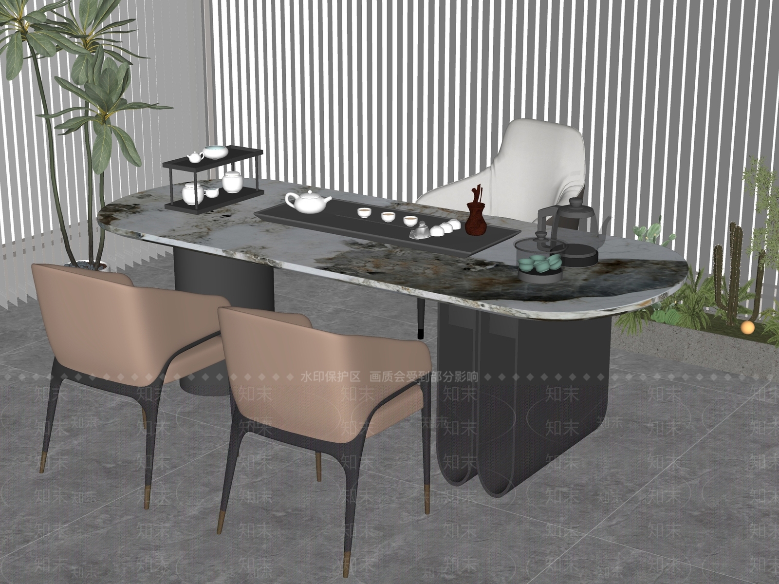 现代意式茶桌椅SU模型下载【ID:1187716948】