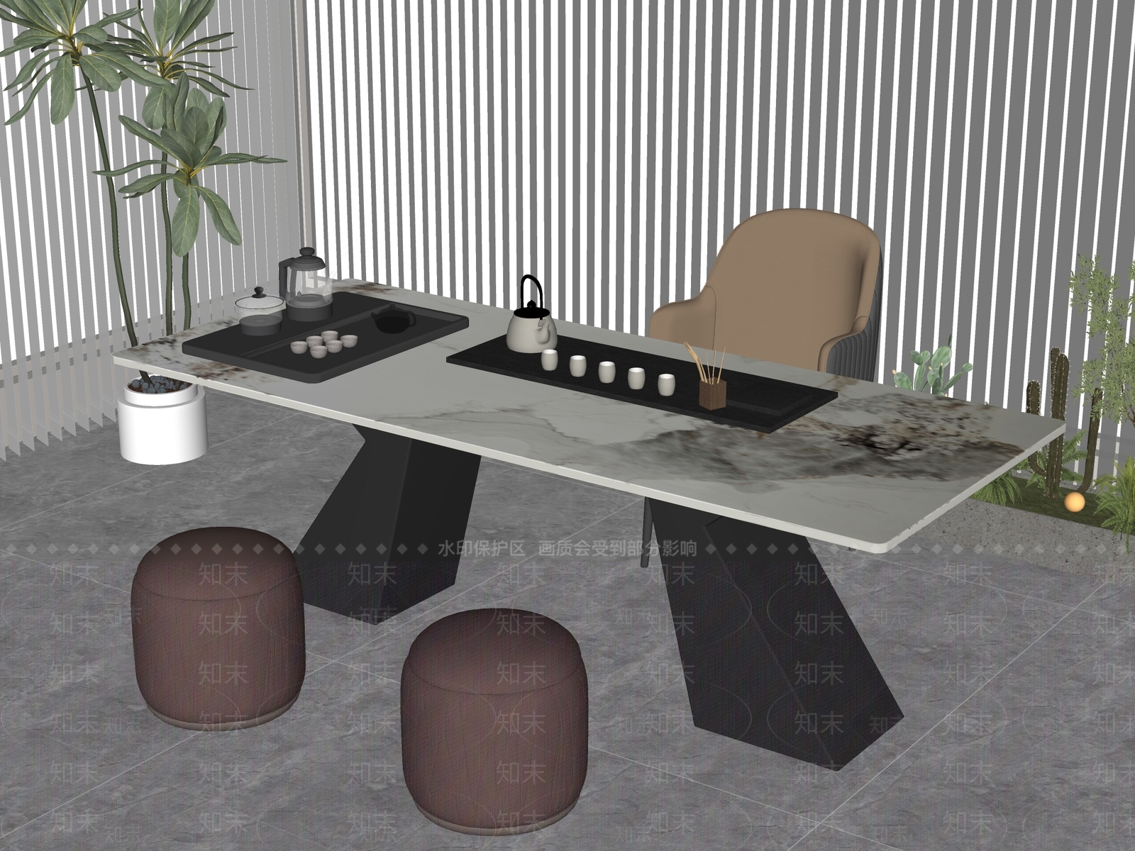 现代茶桌椅SU模型下载【ID:1187717393】