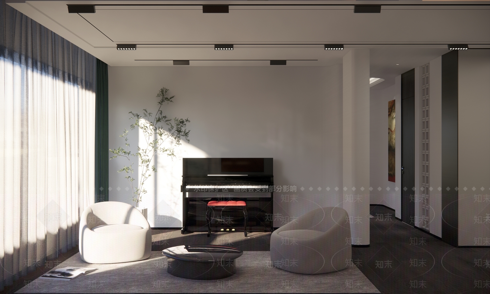 现代轻奢钢琴房SU模型下载【ID:1187721345】