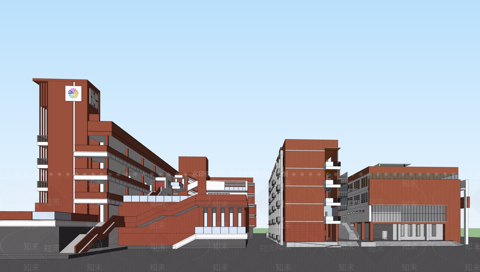 现代学校建筑SU模型下载【ID:1187722274】