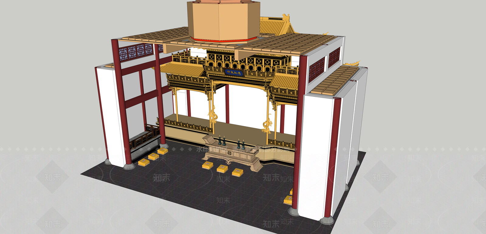 新中式中式寺庙建筑SU模型下载【ID:1187723963】