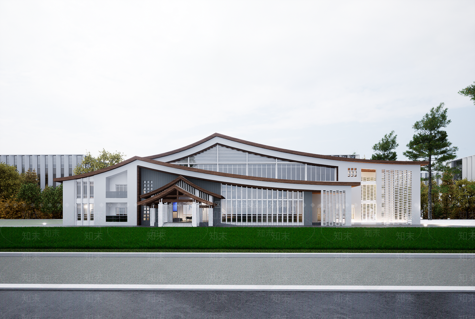 新中式中式办公楼SU模型下载【ID:1187732139】