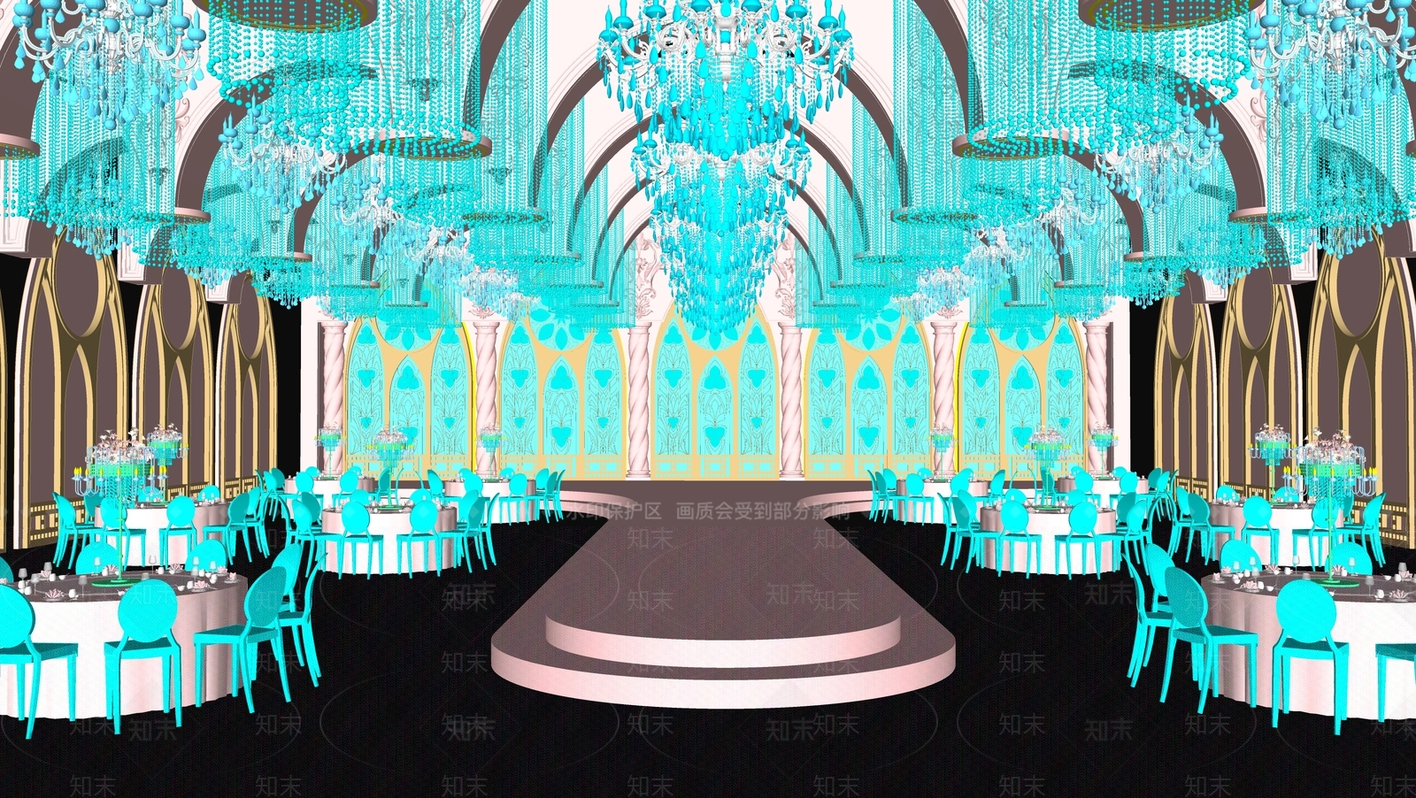 欧式简欧宴会厅SU模型下载【ID:1187741273】