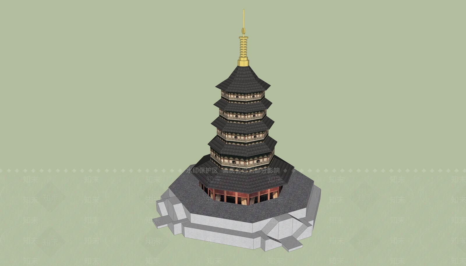 中式风格建筑SU模型下载【ID:1187744457】
