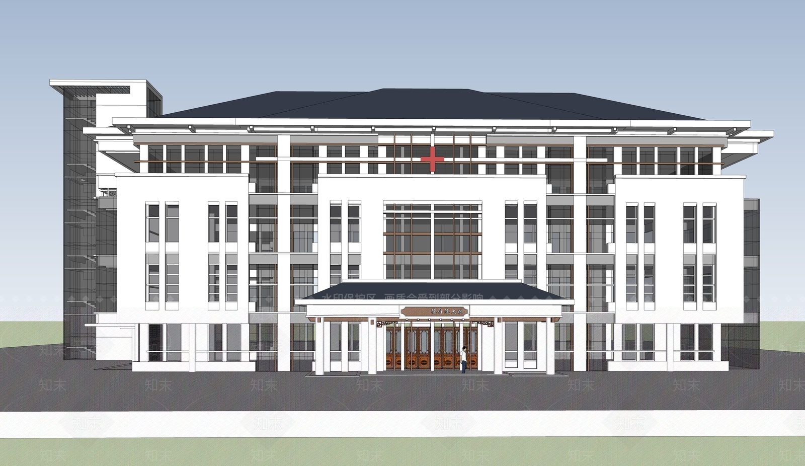 新中式中式医院建筑SU模型下载【ID:1187751179】