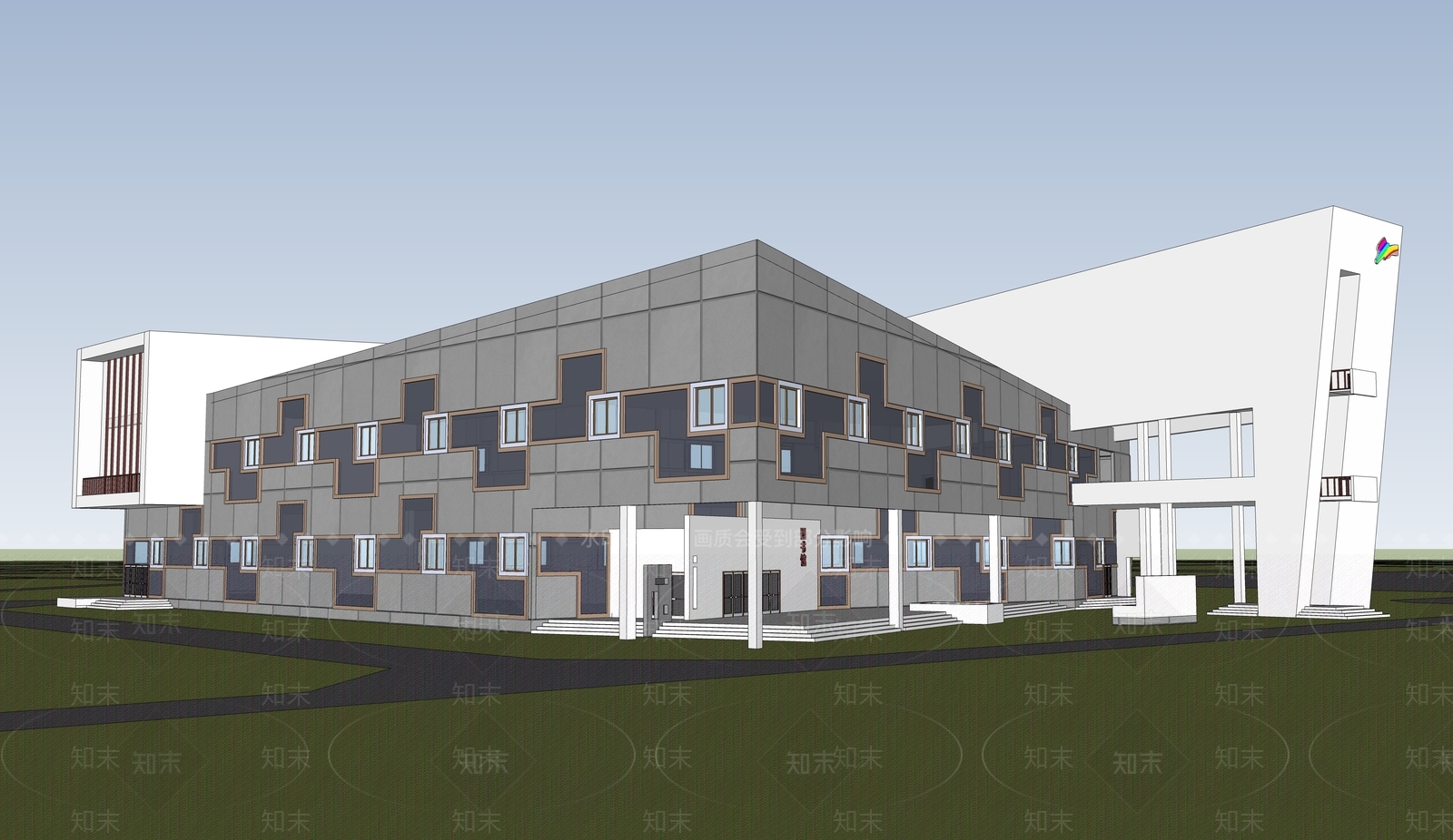 现代展览馆建筑SU模型下载【ID:1187751728】