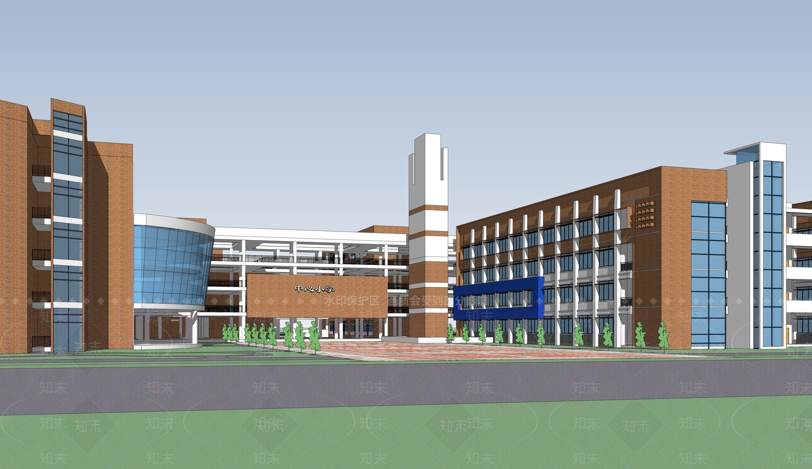 现代新中式学校建筑SU模型下载【ID:1187752764】