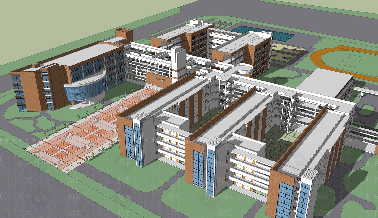 现代新中式学校建筑SU模型下载【ID:1187752764】