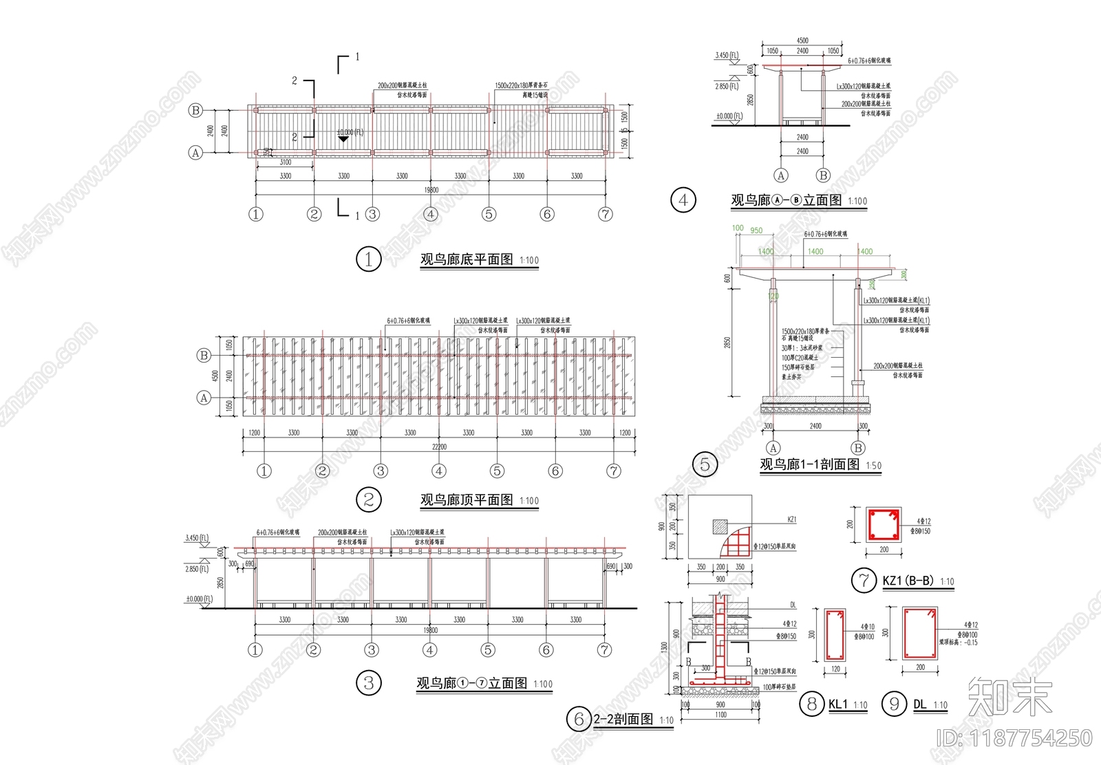 中式廊架cad施工图下载【ID:1187754250】