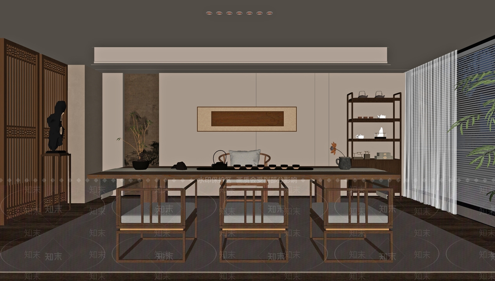 新中式禅意茶室SU模型下载【ID:1187755158】