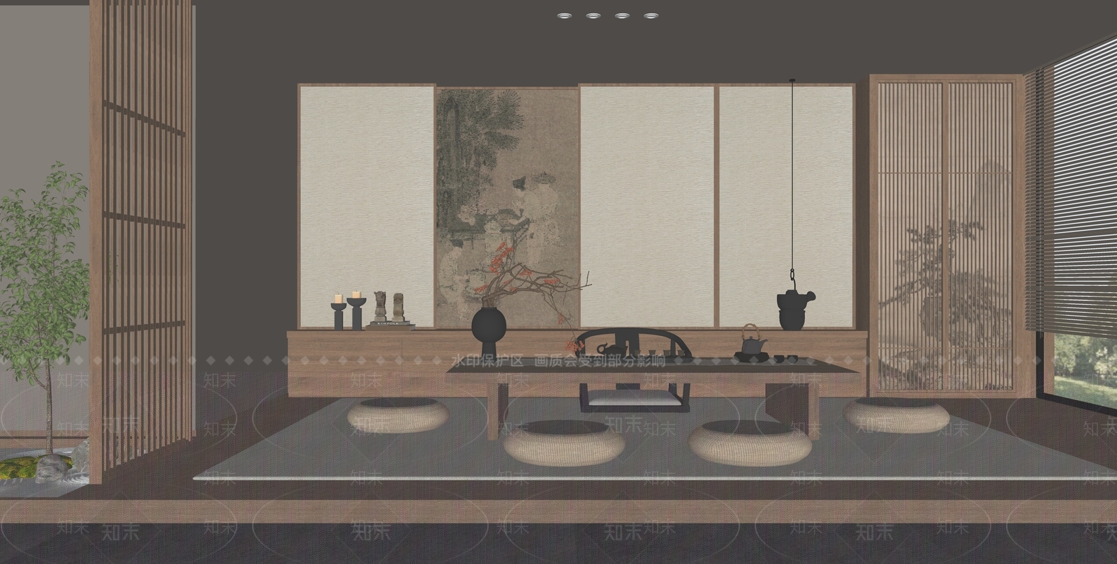 新中式禅意茶室SU模型下载【ID:1187758864】