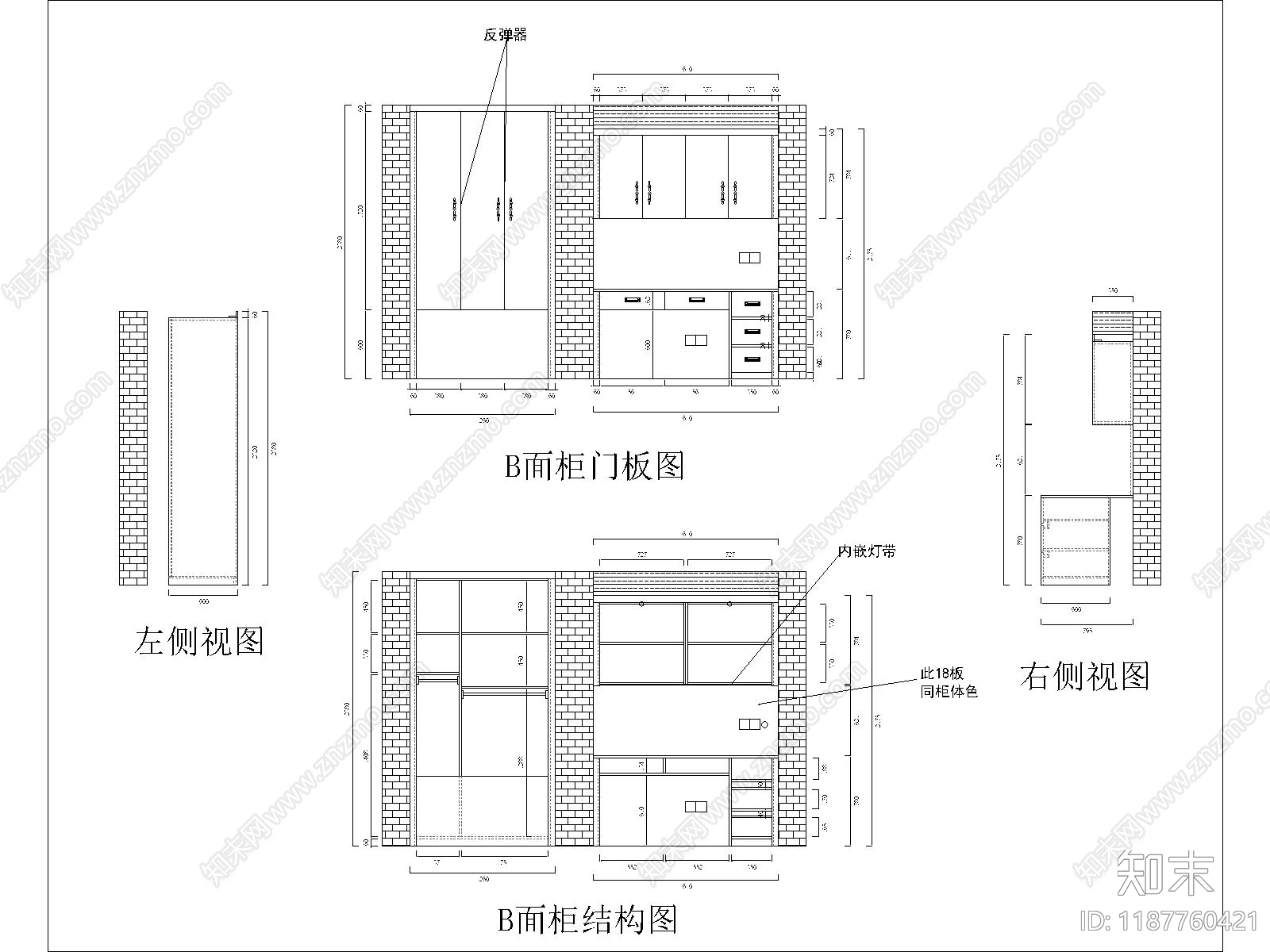 现代柜子cad施工图下载【ID:1187760421】
