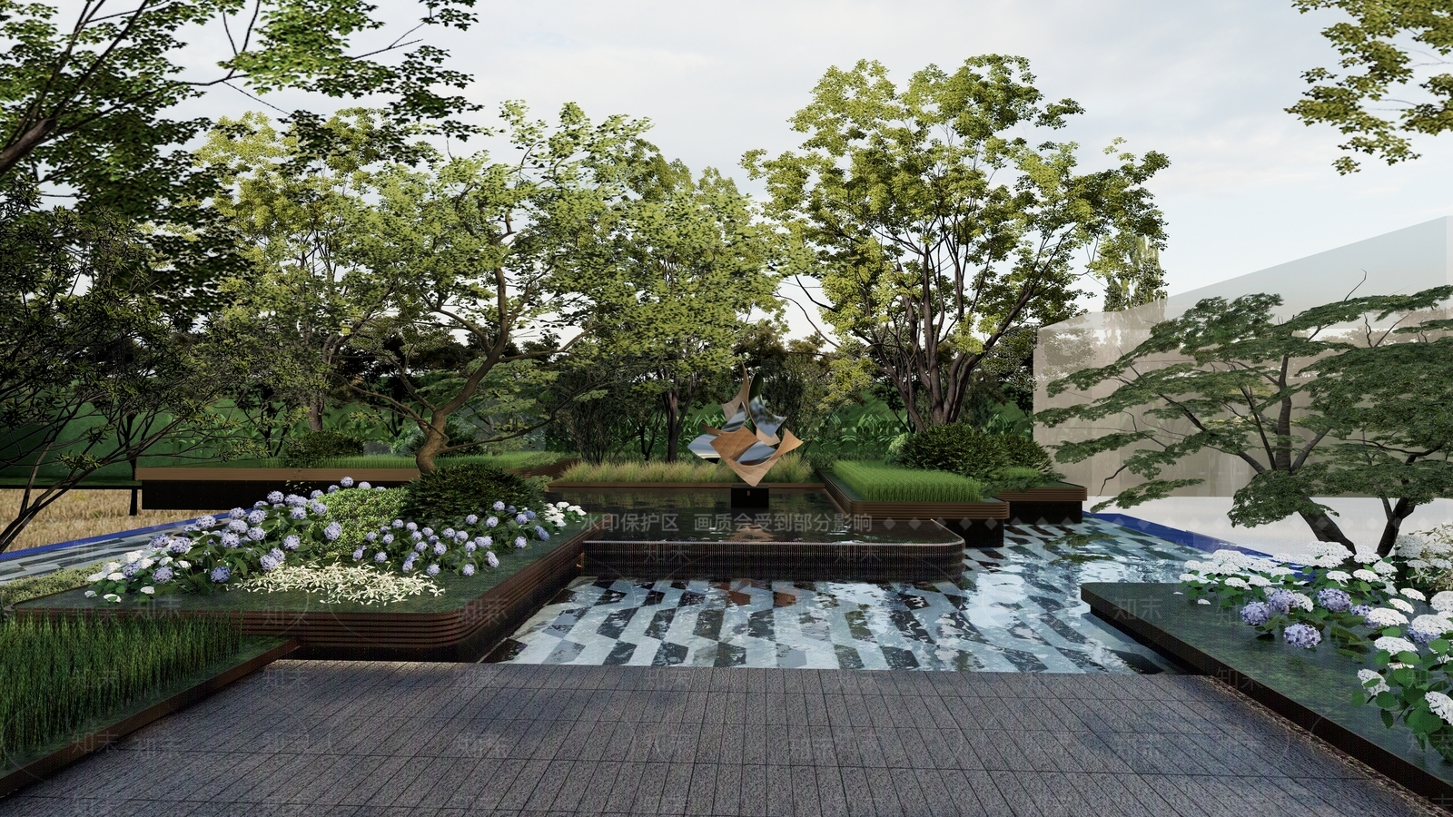 复古轻奢小区景观SU模型下载【ID:1187762739】