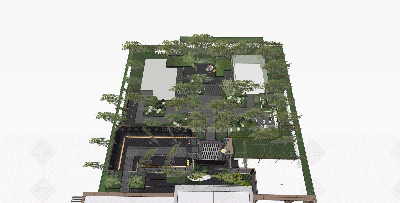 复古轻奢小区景观SU模型下载【ID:1187762739】