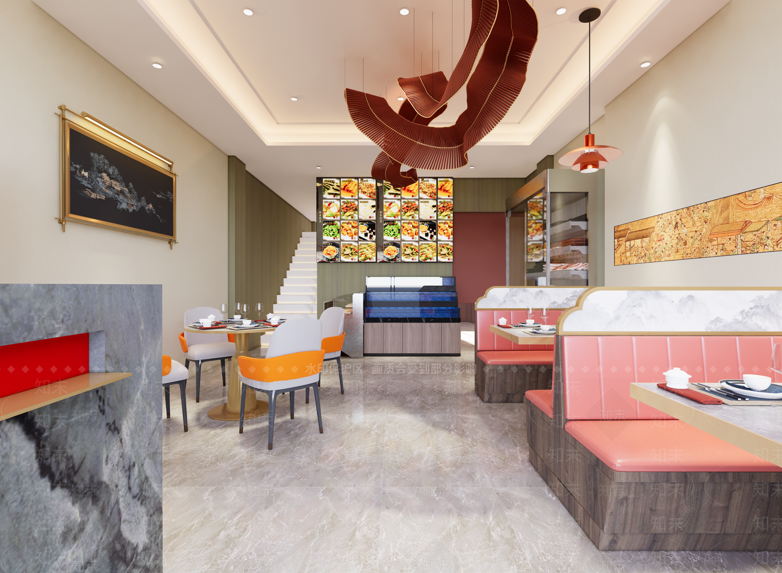 新中式轻奢中餐厅SU模型下载【ID:1187780420】