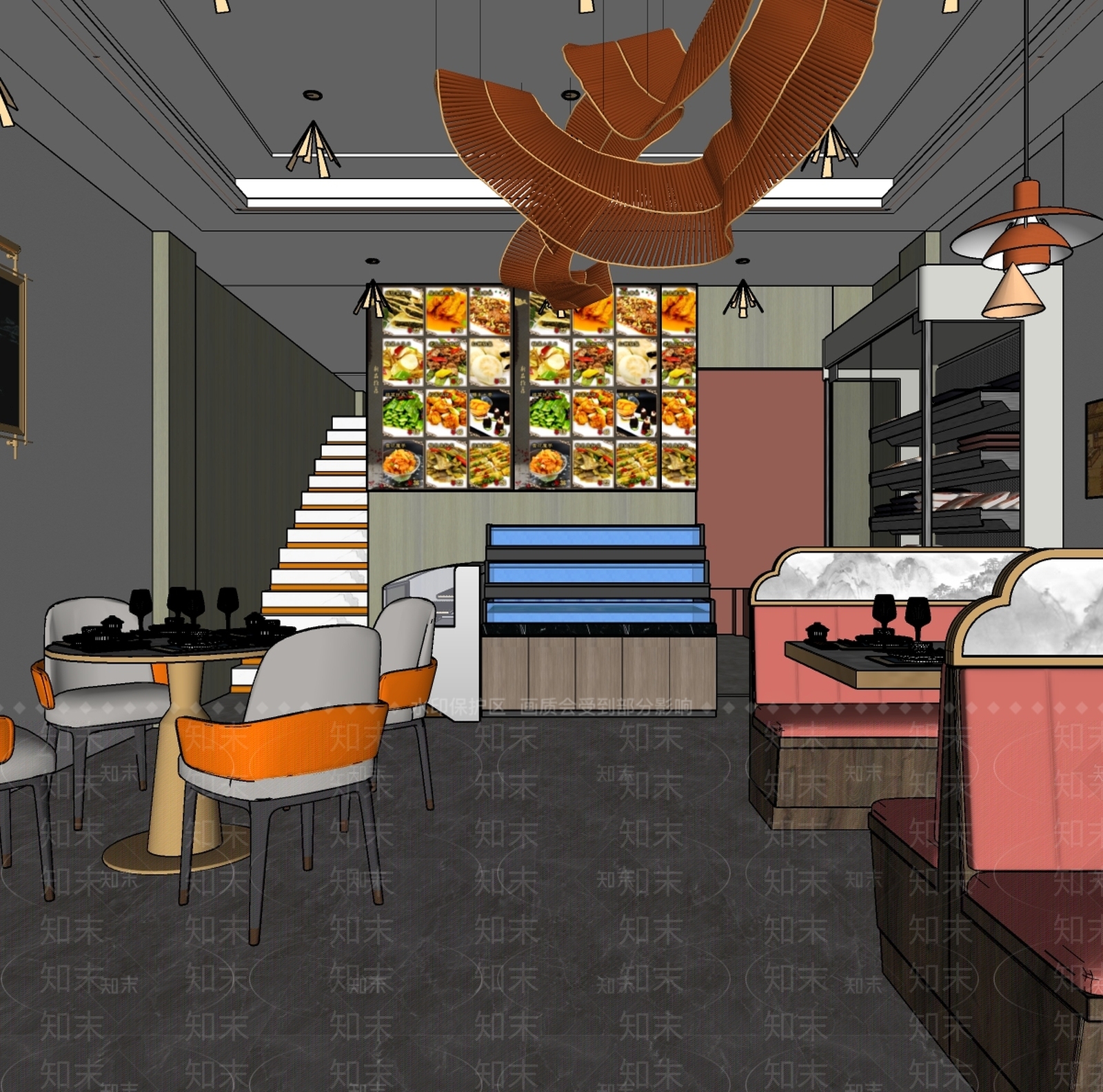 新中式轻奢中餐厅SU模型下载【ID:1187780420】