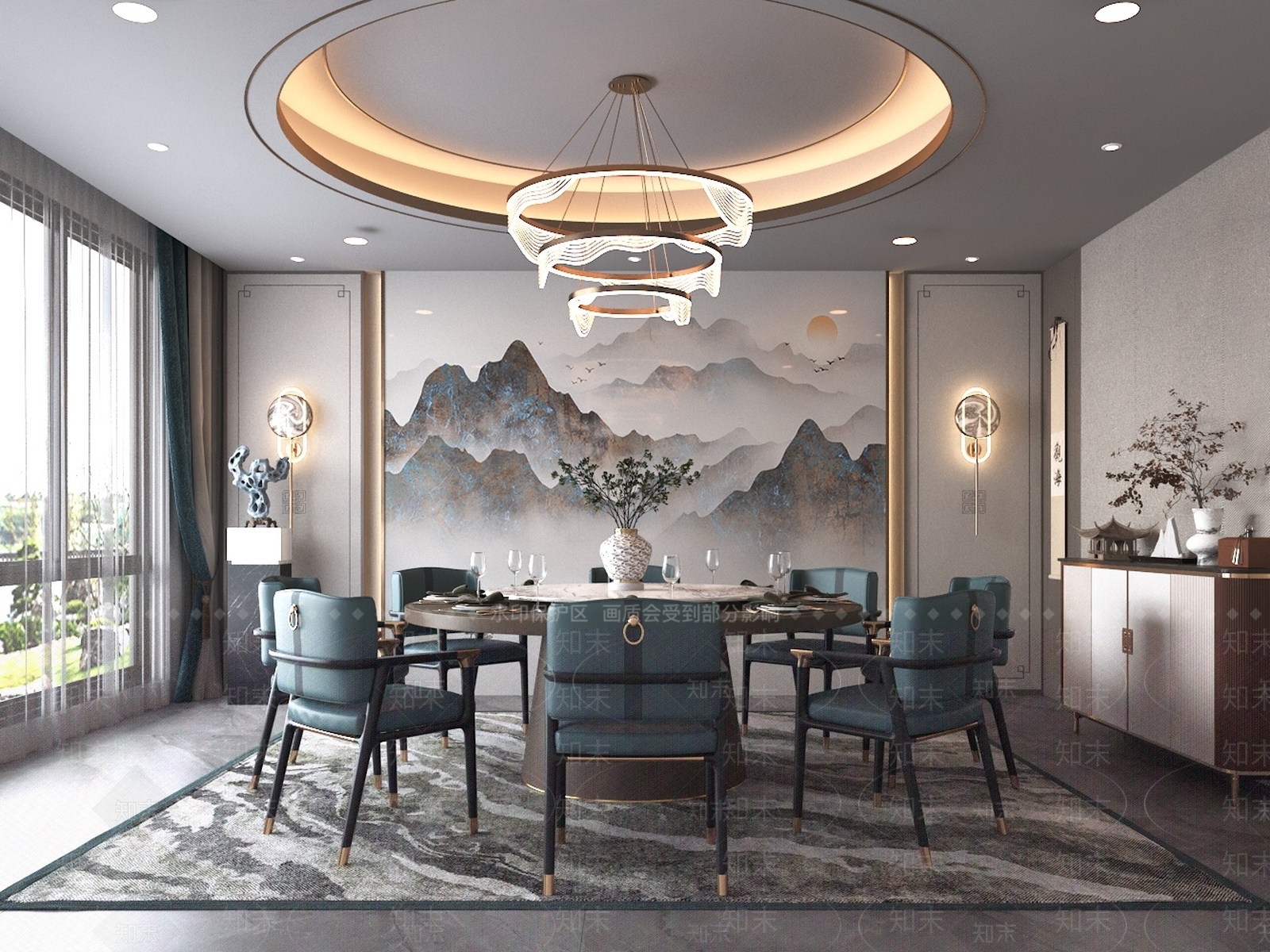 现代新中式包厢3D模型下载【ID:1187788589】