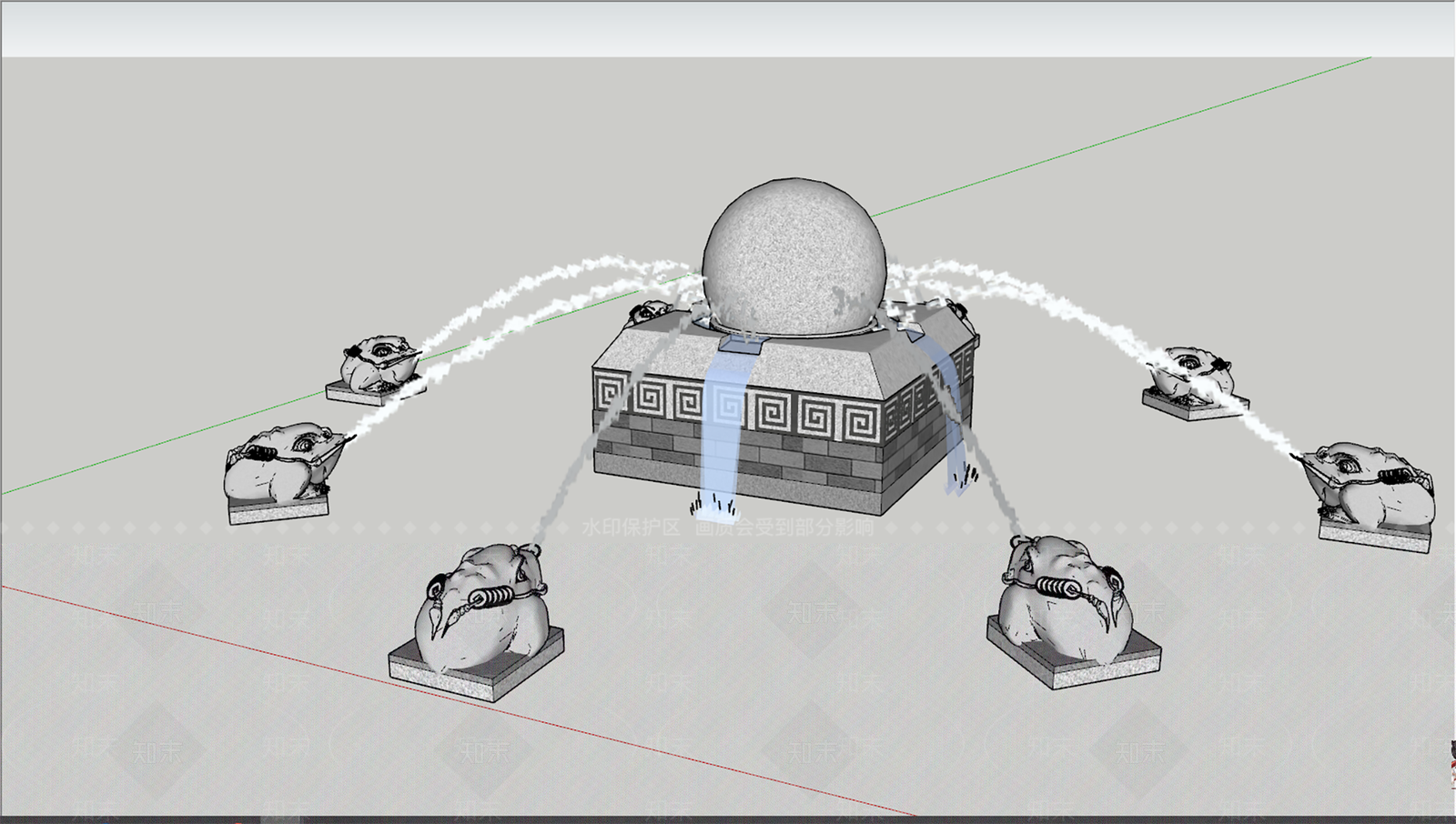 中式复古滨水景观SU模型下载【ID:1187790569】