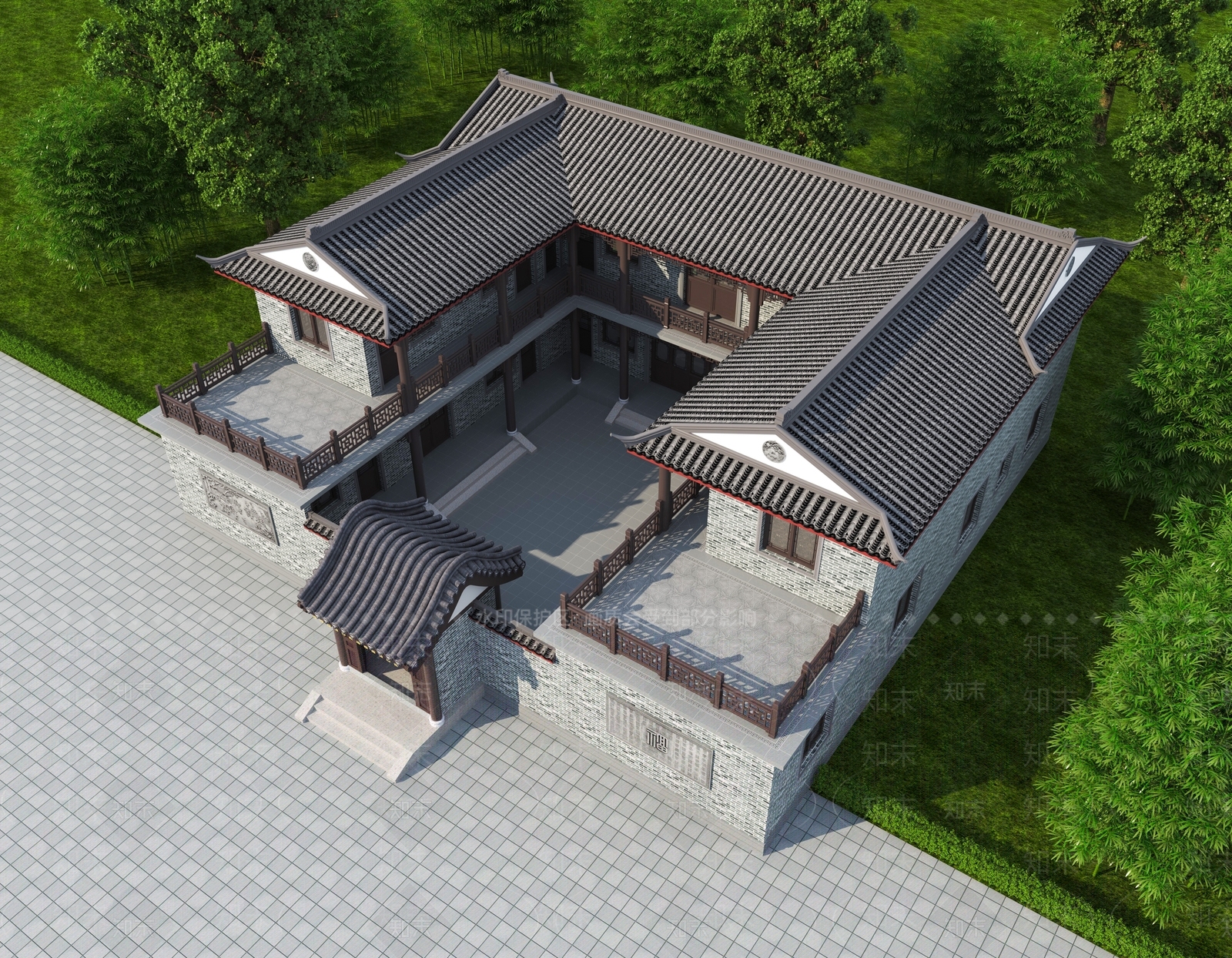 中式四合院3D模型下载【ID:1187792437】