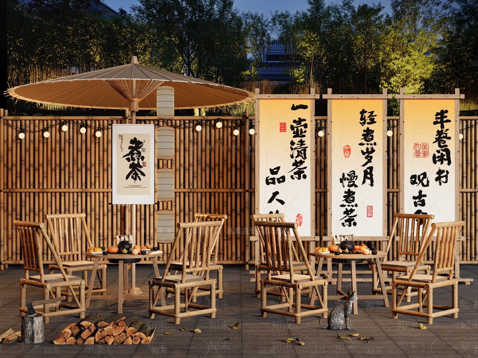 中式户外桌椅SU模型下载【ID:1187808230】
