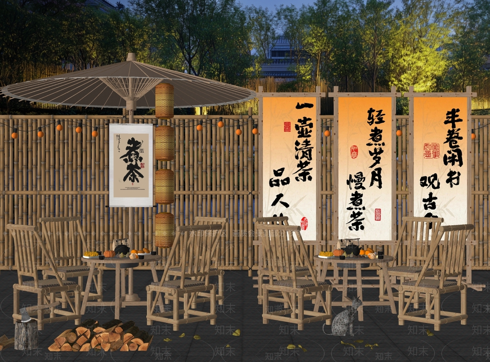 中式户外桌椅SU模型下载【ID:1187808230】