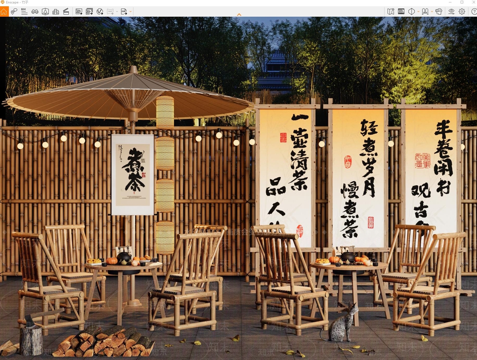 中式户外桌椅SU模型下载【ID:1187808230】
