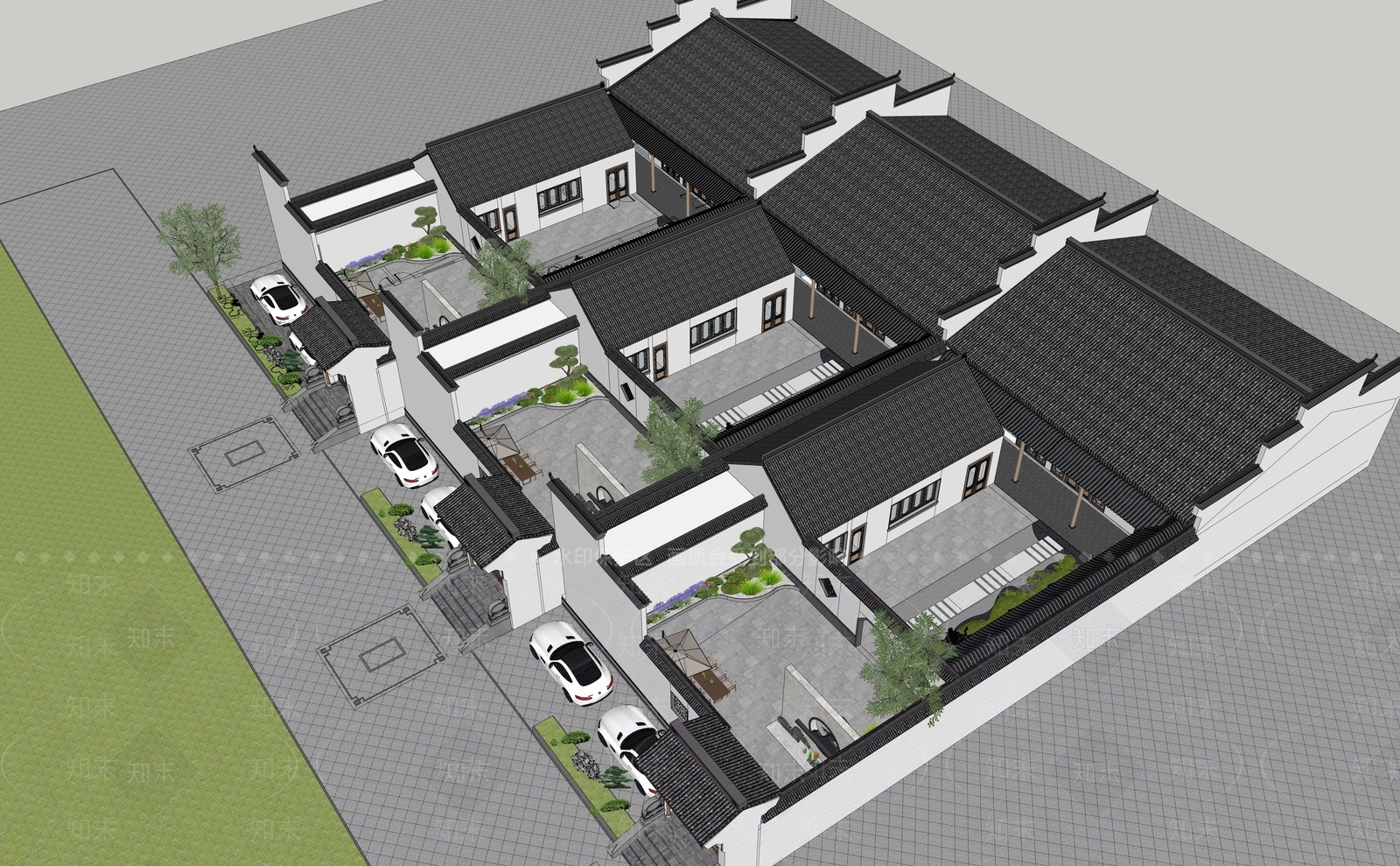 新中式现代风格建筑SU模型下载【ID:1187810523】