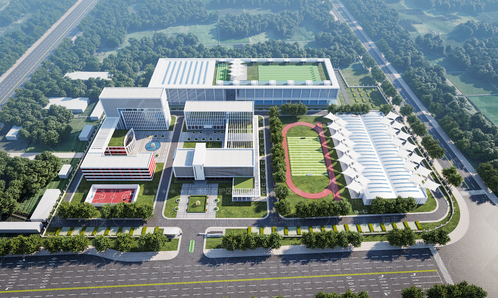 现代学校外观3D模型下载【ID:1187815375】