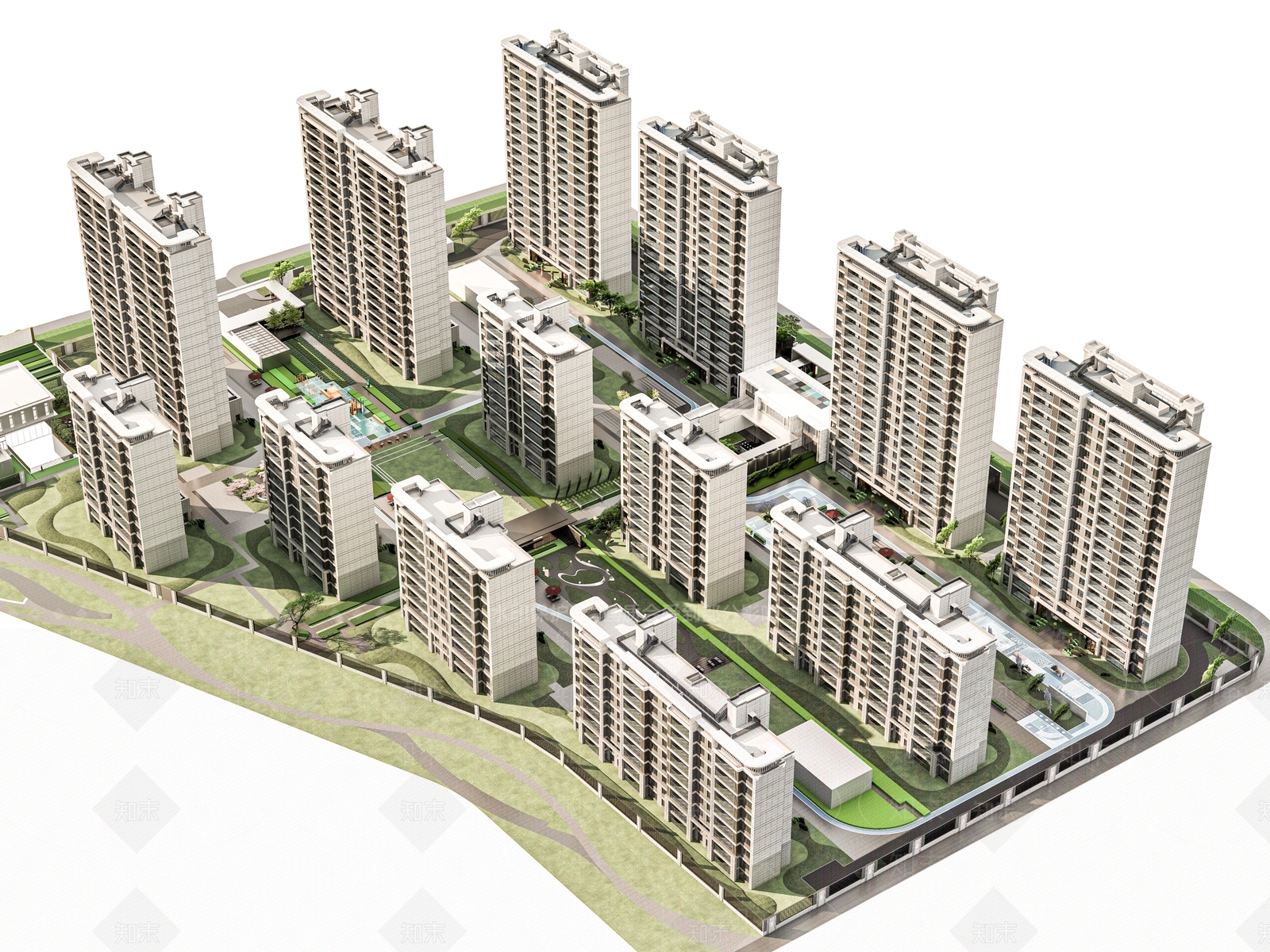 现代小区建筑SU模型下载【ID:1187818849】