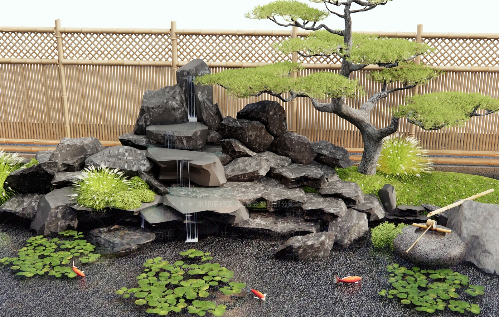 日式新中式水景SU模型下载【ID:1187821073】