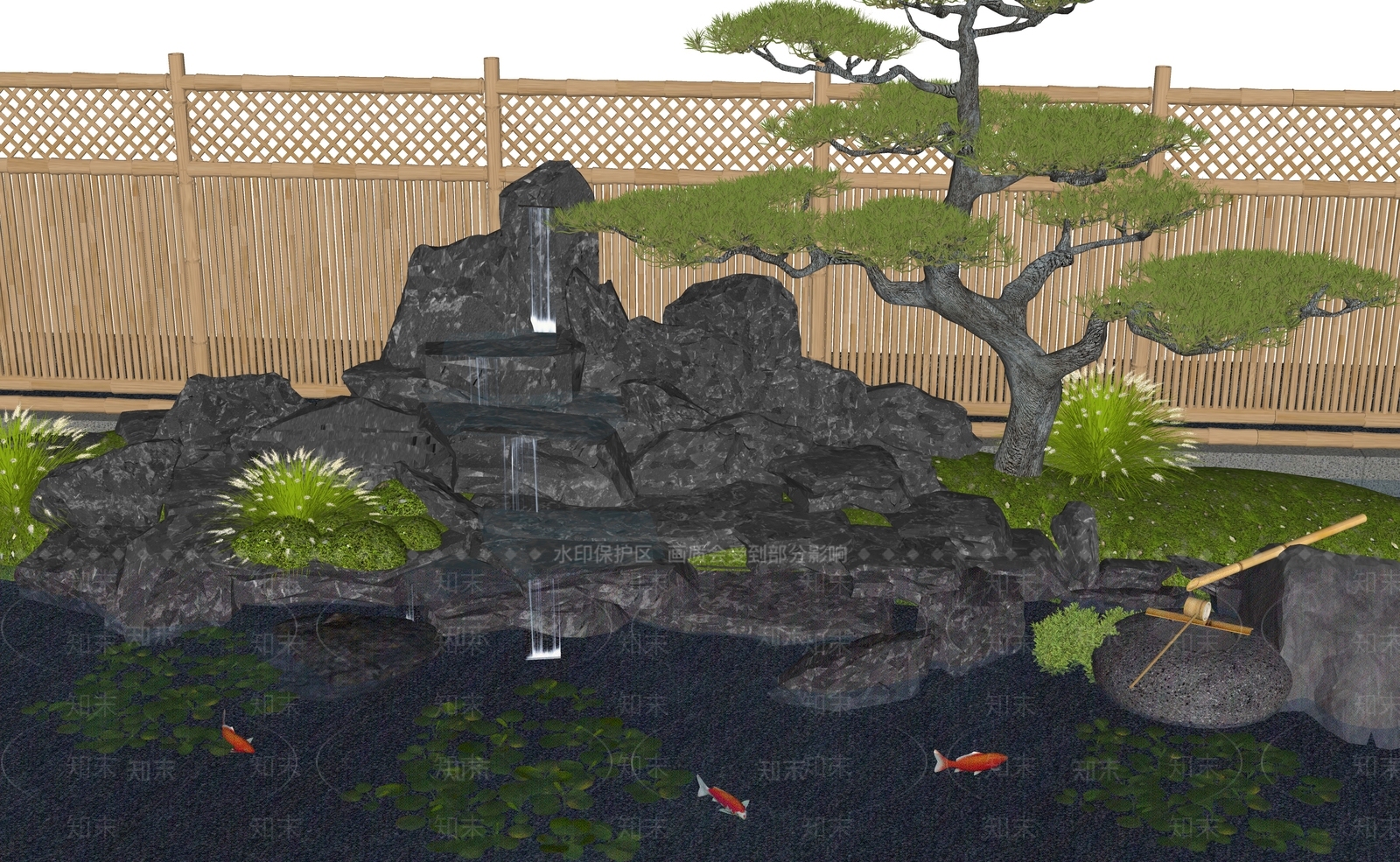 日式新中式水景SU模型下载【ID:1187821073】