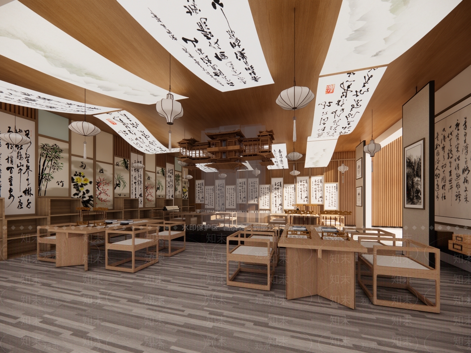 新中式文化空间SU模型精品下载_SketchUp模型_知末网